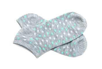 Isolated colorful socks with stripes on white background.