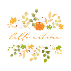 Autumn, Hello Autumn, Fall Leaves Border Frame, Greeting Card, Invitation, Holiday Card Vector Illustration Background