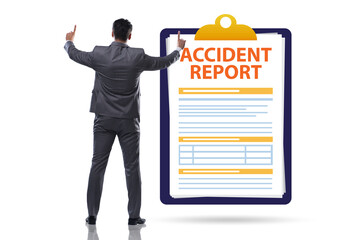 Filling in accident report in insurance concept