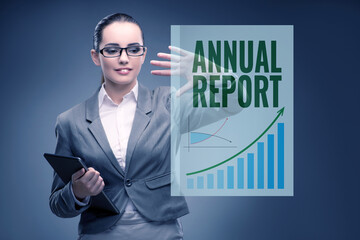 Businesswoman in annual report concept