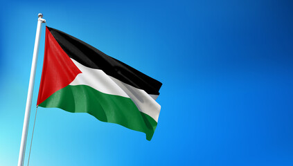 Palestine Flag Flying on Blue Sky Background 3D Render