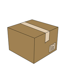 Brown cardboard box. Vector drawing of a sealed brown box, isolated on the white. 