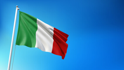 Italy Flag Flying on Blue Sky Background 3D Render