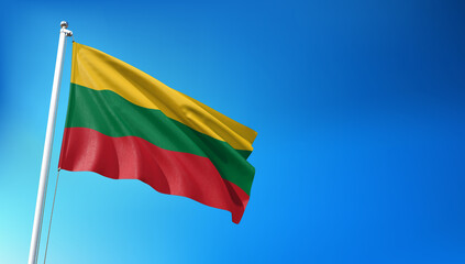 Lithuania Flag Flying on Blue Sky Background 3D Render
