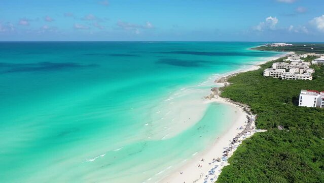 Cuba Cayo Santa Maria beach drone aerial 4K white sand  shot cayo coco varadero caribbean sea waves atlantic ocean tropical turquoise  paradise view Antilles landscape destination cuban coast coastlin