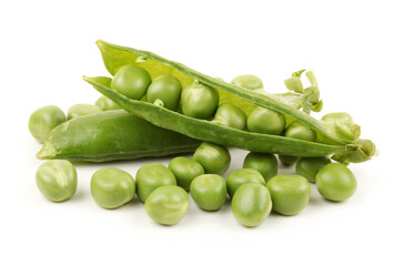 Fresh peas isolated on white background 