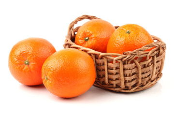 Whole orange fruit and  segments or cantles isolated on white background cutout