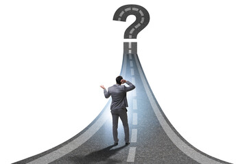 Concept of uncertainty with question and businessman