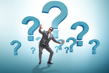 Concept of uncertainty with question and businessman
