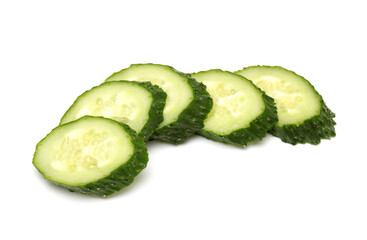 sliced cucumber isolated on white background