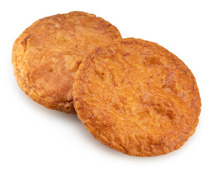 Japanese rice crackers or Senbei isolated on white background, Japan traditional snack Senbei on white with clipping path.	
