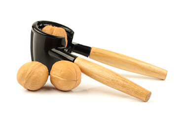 nutcracker and walnuts isolated