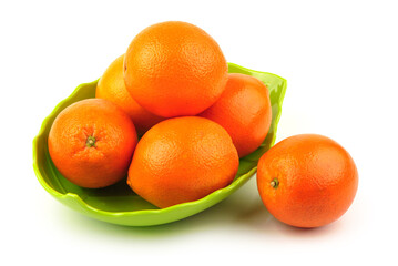 Whole orange fruit and  segments or cantles isolated on white background cutout