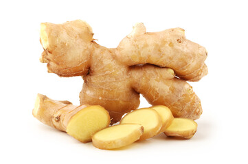 fresh ginger on a white background