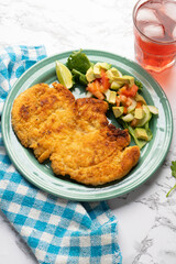 Crispy chicken fillets with salad. Healthy food