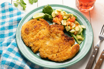 Crispy chicken fillets with salad. Healthy food