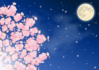 夜桜と満月のベクター素材