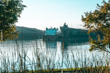 Two Harbors, Minnesota - a freighter ship at the ore docks, unloading