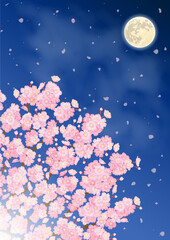 夜桜と満月のベクター素材
