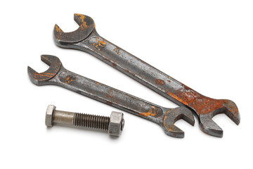 old rusty wrench isolated