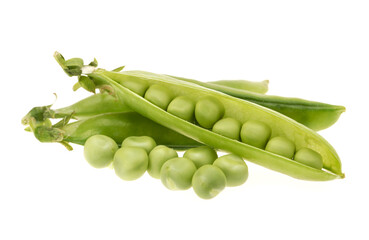 Fresh peas isolated on white background