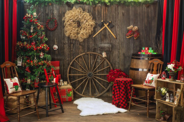 A Christmas scene set up for portrait photography