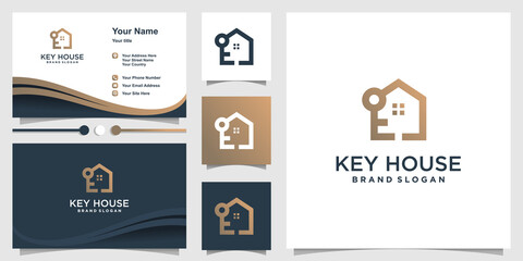 House logo design with creative key element concept Premium Vector