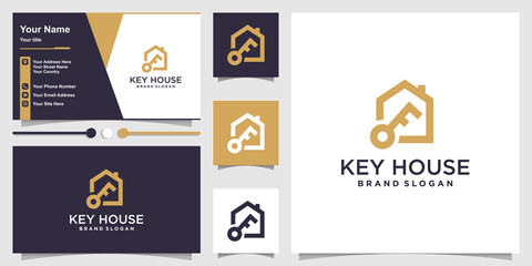 House logo design with creative key element concept Premium Vector