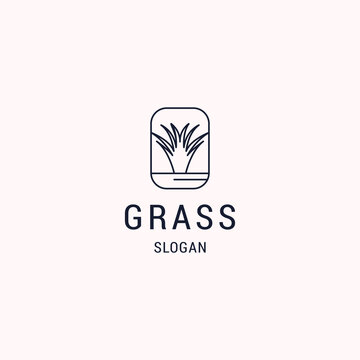 Grass logo icon flat design template