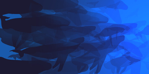 Sea elements set isolated on white. Ocean collection with fish, whales. Set of sea animals poster. Blue watercolor ocean fish.