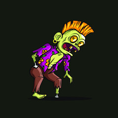 Zombie funky undead art logo. Colorful design with dark background. Abstract vector illustration.