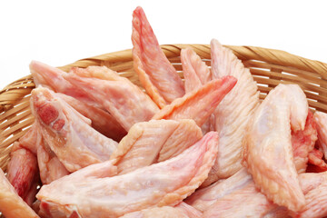 Raw chicken wings on White background