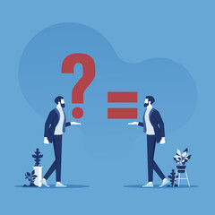Businessman with question mark sign and equal sign, answer and question vector concept