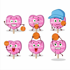 Talented pink lolipop love cartoon character as a basketball athlete
