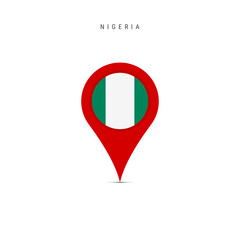 Teardrop map marker with flag of Nigeria. Nigerian flag inserted in the location map pin. Flat vector illustration isolated on white background.