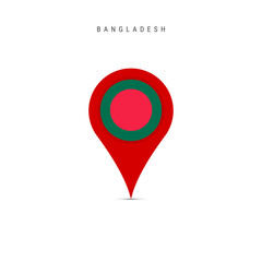 Teardrop map marker with flag of Bangladesh. Bangladeshi flag inserted in the location map pin. Flat vector illustration isolated on white background.