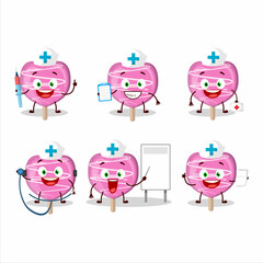 Doctor profession emoticon with pink lolipop love cartoon character