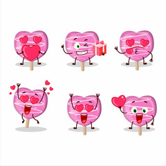 Pink lolipop love cartoon character with love cute emoticon