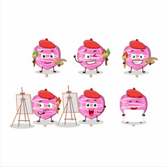 Artistic Artist of pink lolipop love cartoon character painting with a brush