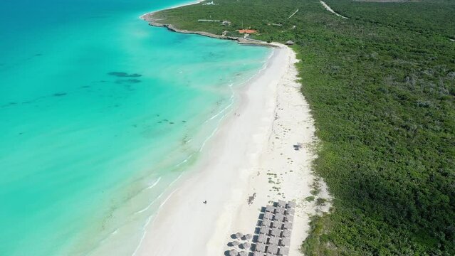 Cuba Cayo Santa Maria beach drone aerial 4K white sand  shot cayo coco varadero caribbean sea waves atlantic ocean tropical turquoise  paradise view Antilles landscape destination cuban coast coastlin