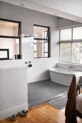 Modern living. Shot of a modern bathroom with luxurious amenities.