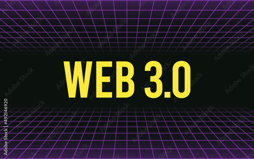 Poster Web 3.0 text on grid cyber future concept banner background template.