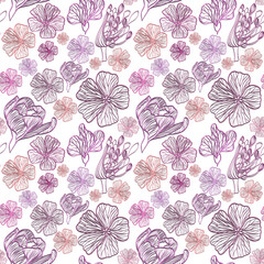 Seamless floral pattern with flowers in digital paper art style vector illustration 