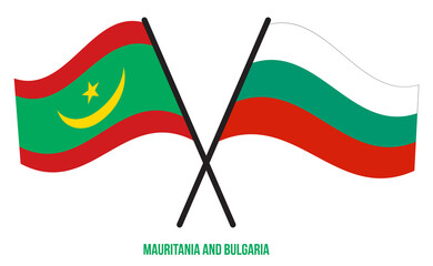 Mauritania and Bulgaria Flags Crossed And Waving Flat Style. Official Proportion. Correct Colors.