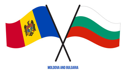 Moldova and Bulgaria Flags Crossed And Waving Flat Style. Official Proportion. Correct Colors.
