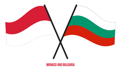 Monaco and Bulgaria Flags Crossed And Waving Flat Style. Official Proportion. Correct Colors.