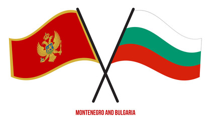 Montenegro and Bulgaria Flags Crossed And Waving Flat Style. Official Proportion. Correct Colors.