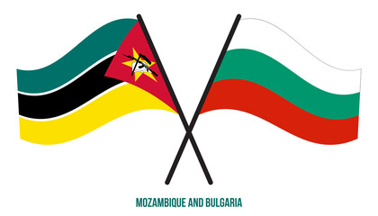 Mozambique and Bulgaria Flags Crossed And Waving Flat Style. Official Proportion. Correct Colors.