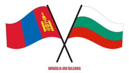 Mongolia and Bulgaria Flags Crossed And Waving Flat Style. Official Proportion. Correct Colors.