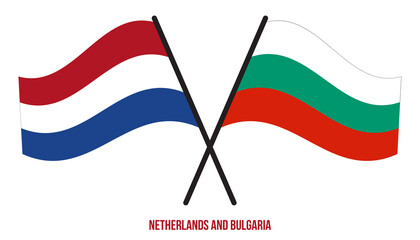 Netherlands and Bulgaria Flags Crossed And Waving Flat Style. Official Proportion. Correct Colors.